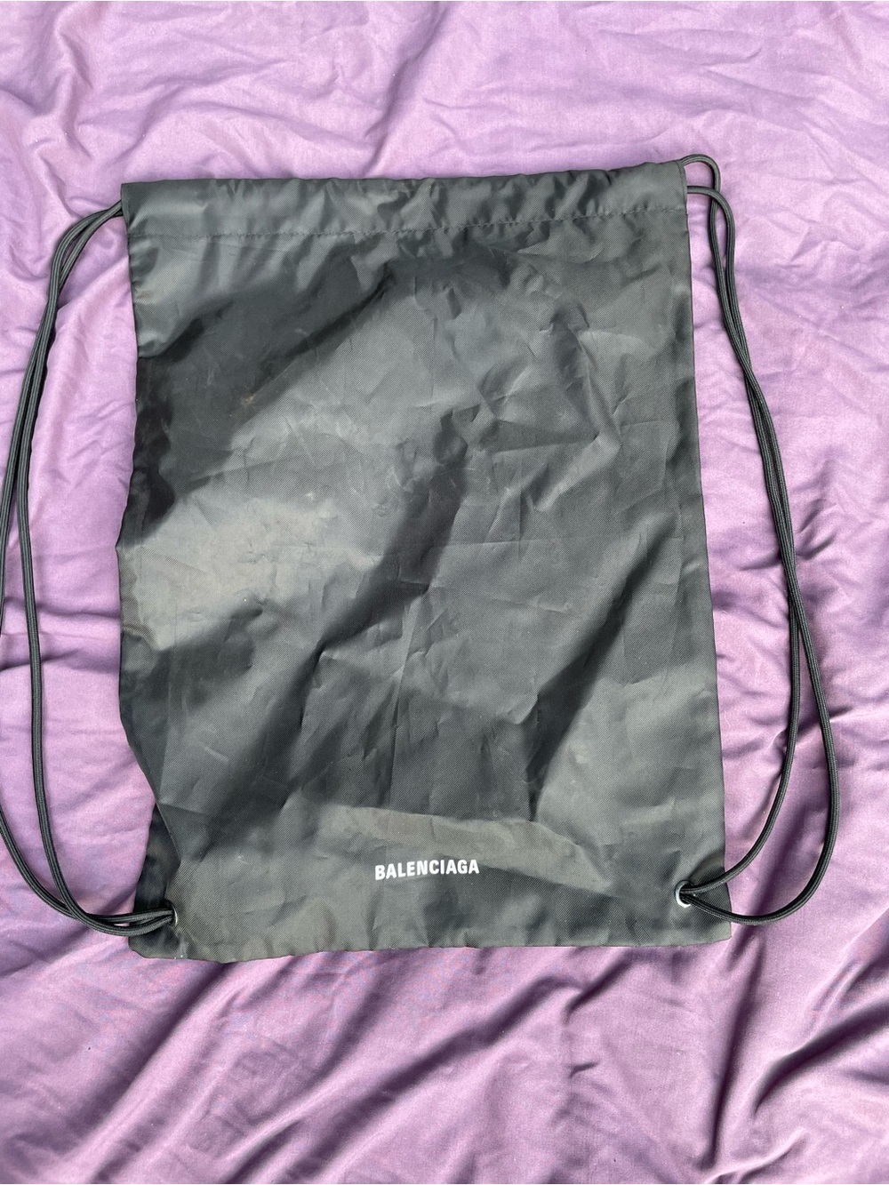 Balenciaga Black Drawstring Nylon Backpack